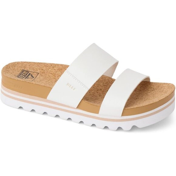 Women's Slide Sandal White Open Toe Slip-on Hi Platform Heel Double Strap - Picture 2 of 7